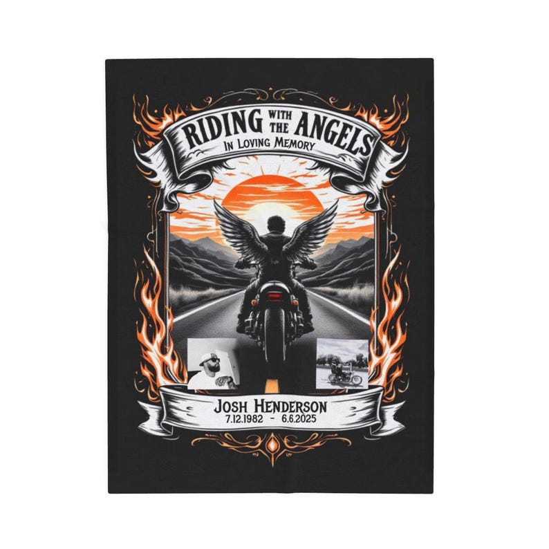 Memorial Motorcycle Blanket, Riding with the Angels, In Loving Memory Gift, Custom Tribute Blanket, Personalized Memorial Keepsake