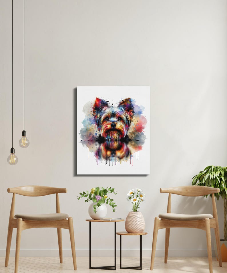Yorkie Wall Art, Colorful Dog Print, Yorkshire Terrier Canvas, Pet Lover Gift, Home Decor, Vibrant Animal Painting for Living Room