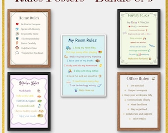 Rules Poster Bundle - Set mit 5 druckbaren - bearbeitbaren Canva-Vorlagen | Haus & Büro Wandkunst