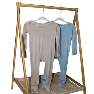 Taupe Baby Zipper Footie Pajamas, Long Sleeve with Two Way U Zipper Rompers, Newborn Baby Outfit, Bamboo Baby Footie Sleepers