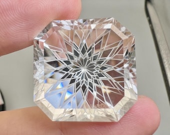 91.50 Carat Natural Quartz Flower Asscher Cut Gemstone From Katlang Mine Pakistan