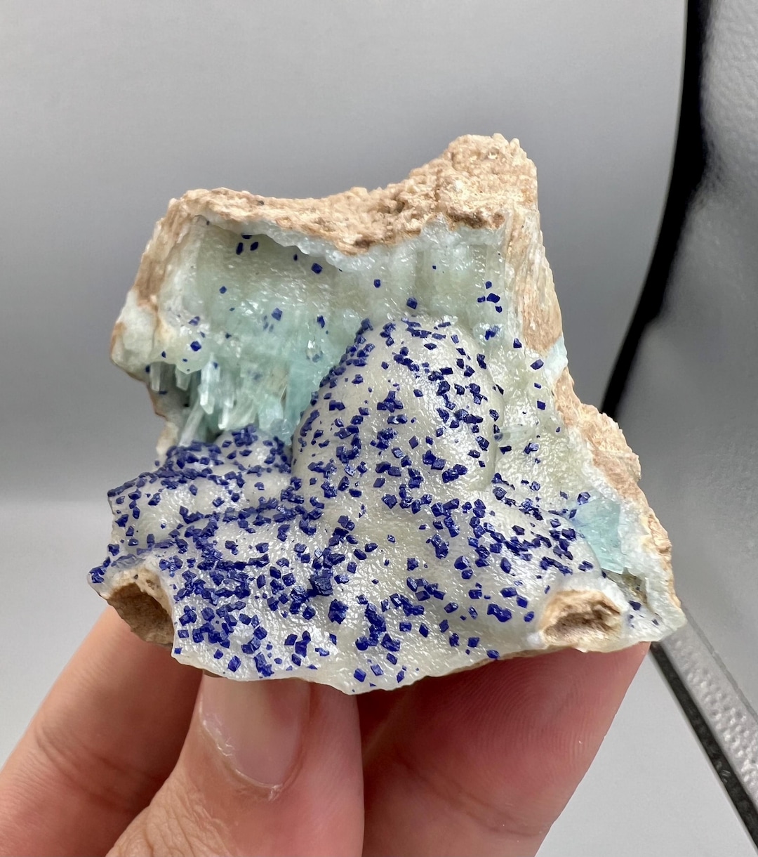 78.30 Gram Rare Blue/Green Aragonite Crystal Specimen Combine Azurite Dots From Afghanistan Mine