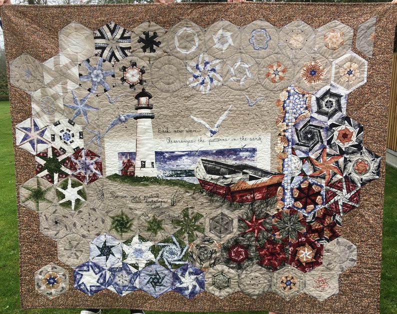 Lighthouse And Beach Landscape Art Quilt Wallhanging