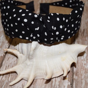 Knotted Polka Dot Headband: Black & White Cotton Fabric