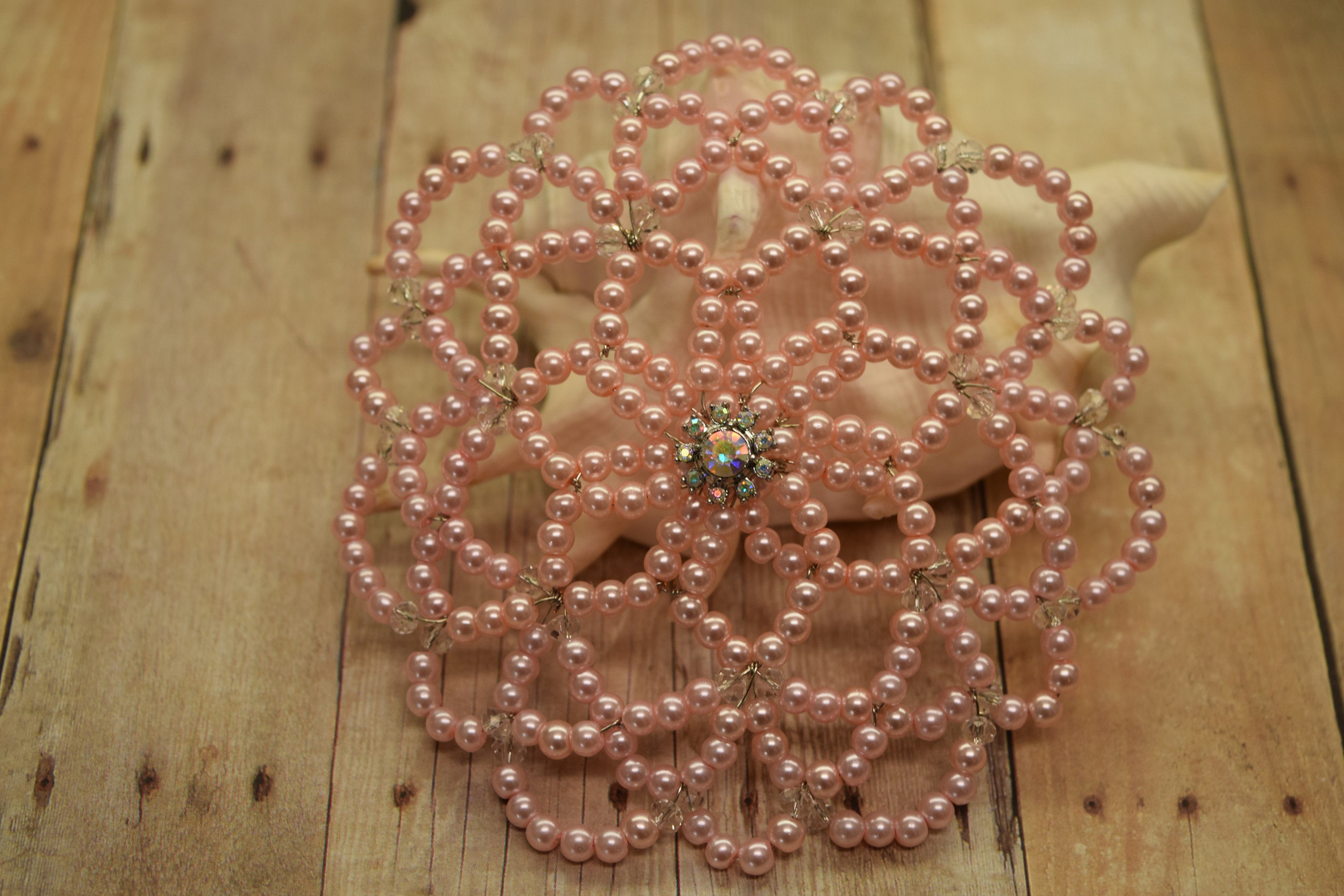 Pink Pearl Beaded Kippah: Bat Mitzvah Temple Head Covering
