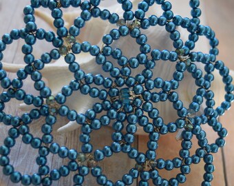 Blue Beaded Kippah / Peacock Blue Beaded Kippah / Temple Head Covering / Unique Beaded Kippah.