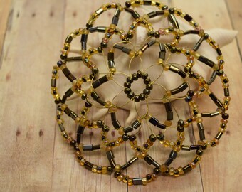 Gold Beaded Kippah / Temple Head Covering / Judaica Things / Jewish Women.