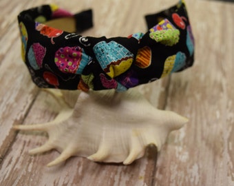 Cupcake Knotted Headband - Fun Headbands - Comfortable Headbands - Fast Ship Headbands.