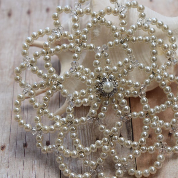 High Holidays Cream Pearls Beaded Kippah - Women Beaded Kippah - Yarmulke For Women - Bat Mitzvah Kippah - Unique Kippah - Elegant Kippah.