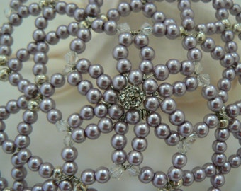 Beaded women kippah in shades of lavender pearls, clear glass beads and crystals. Kippot for temple. Yarmulke.