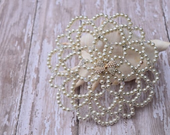 Fancy Sparkly Cream Pearls Kippah - Unique Beaded Kippah - Bat Mitzvah Unique Kippah.