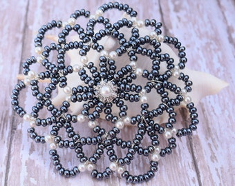 Dark Gray Beaded Kippah - Temple Headcovering - High Holiday Kippah - Classy Beaded Kippah.