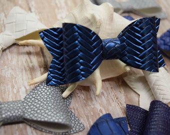 Holiday Faux Leather Hair Bows - Back To school Fun Leather Hair Bows - Royal Blue Hair Bows - Hanukkah Hair Bows.