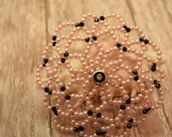 Elegant Beaded Kippah - Pink and Black Beaded Kippah - Unique Beaded Kippah - High Holiday Beaded Kippah - Bat Mitzvah Kippah.