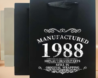 Bolsa de regalo retro para el 37.º cumpleaños, edición de 1988: bolsas pequeñas y grandes en blanco y negro, perfectas para regalar a los padres por su 50.º cumpleaños.