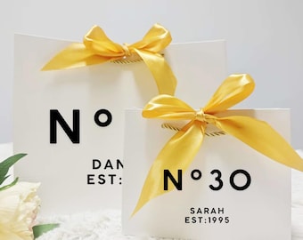 Personalized Birthday Luxury Satin Ribbon Gift Bag, for: Weddings, Christmas, Anniversaries, Baby Showers