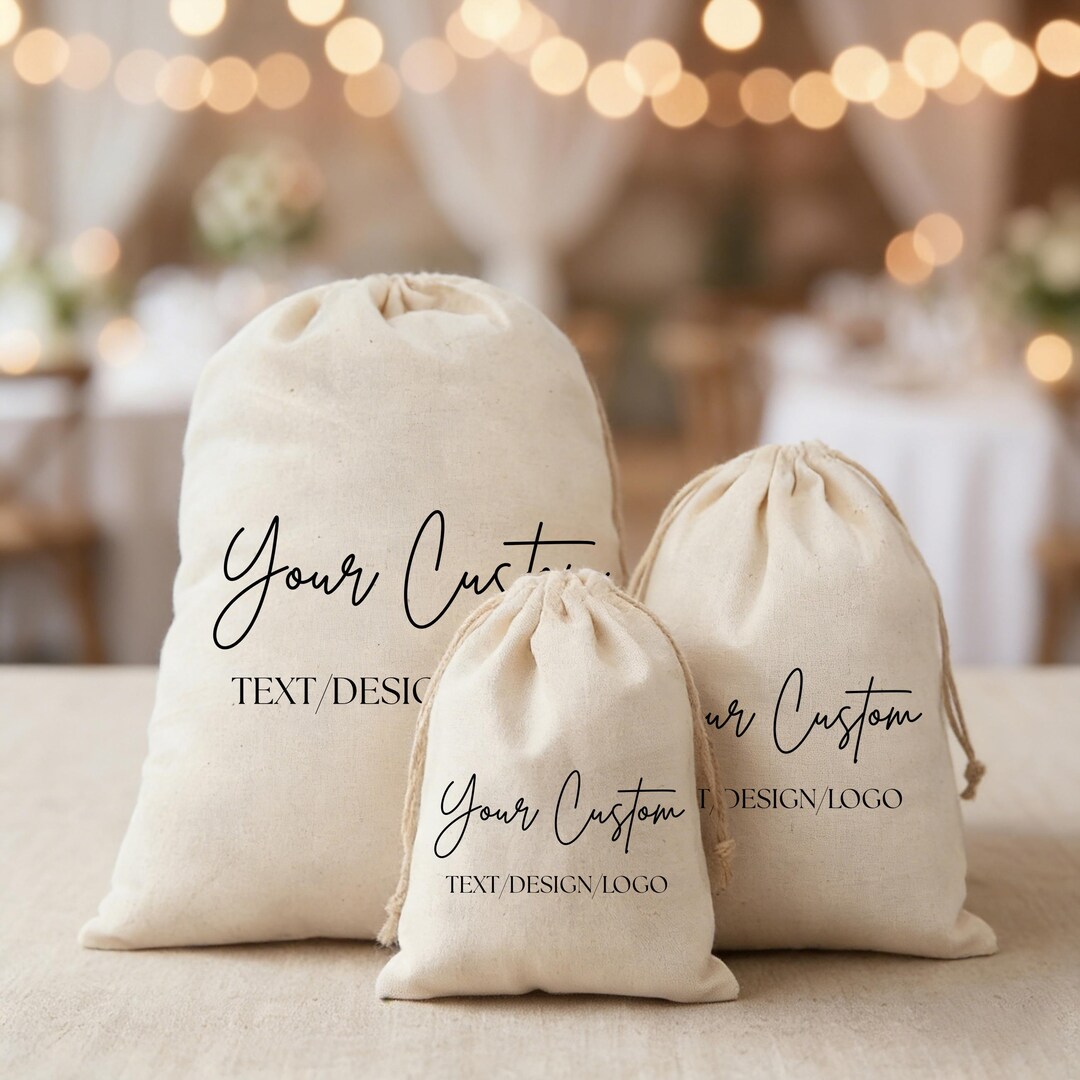 Bulk Custom Cotton Drawstring Bags, Personalized Wedding Favor Bags ...