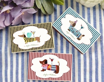 Striped Wedding Matches, Custom Matchbox Wedding Favors, Personalized Party Gifts, Personalized Wedding Match Boxes, Sketch Art Dog Matches