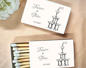Personalized Wedding Matchbox, Wedding Favors, Champagne Tower Wedding Matches, Custom Wedding Matchbook