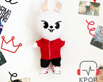 Skzoo Outfit Set – Stray Kids Plush Clothes with Red Sneakers & T-Shirt | Perfect Gift for Skzoo Fans