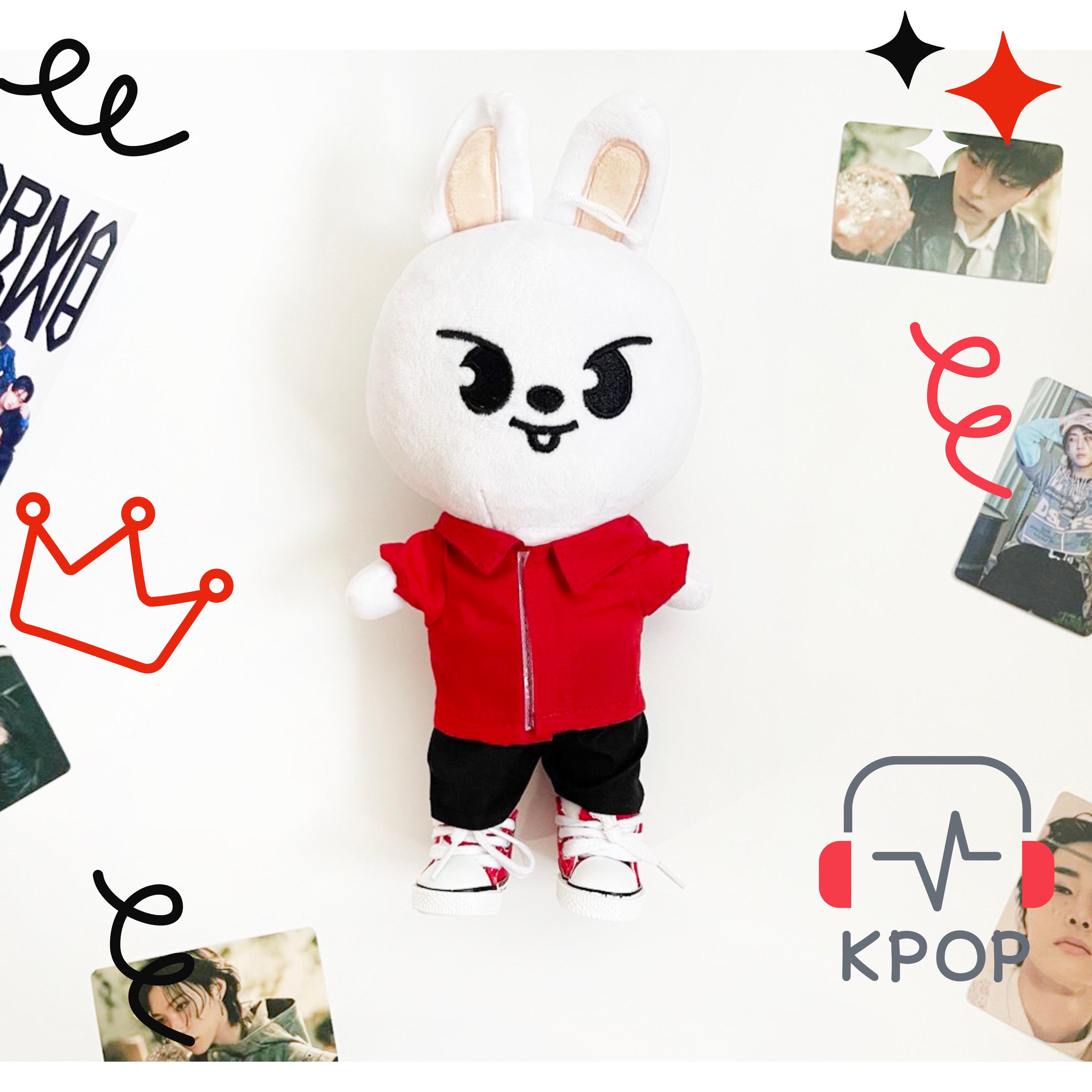 Skzoo Outfit Set – Stray Kids Plush Clothes With Red Sneakers & T