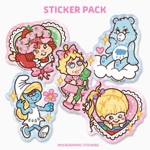 80s Cartoons · 5 Sticker Pack · Cute & Kawaii Stationery · Aesthetic Stickers · Holographic · Sparkles · Glitter Stickers · Retro Nostalgia