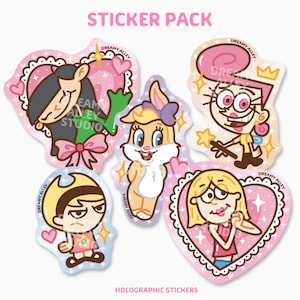 2000s Cartoons · 5 Sticker Pack · Cute & Kawaii Stationery · Aesthetic Stickers · Holographic · Sparkles · Glitter Stickers · Y2K Retro