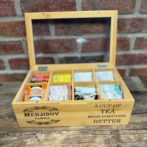 Personalized tea box - Bamboo Tea Set - Gift For Christmas - Tea Bag Dispenser - Engraved Tea Box - Tea gift - Wood Tea Box - New Year