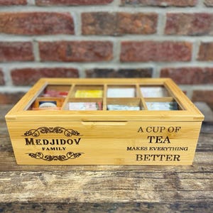 Personalized Bamboo Tea Box - Bamboo Tea Set - Gift For Christmas - Tea Bag Dispenser - Engraved Tea Box - Tea gift - Wood Tea Box