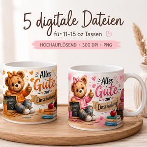 Einschulung Tassenmotive | 5 digitale Dateien | 11–15 oz Mug Wrap Bundle | Schulkind Tasse PNG | Sublimation Design Set