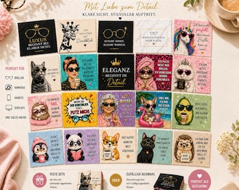 Brillenputztücher Set – Lustige & stylische Mikrofasertücher | Feste 6er Sets oder Zufallsauswahl | Geschenkidee für Brillenträger