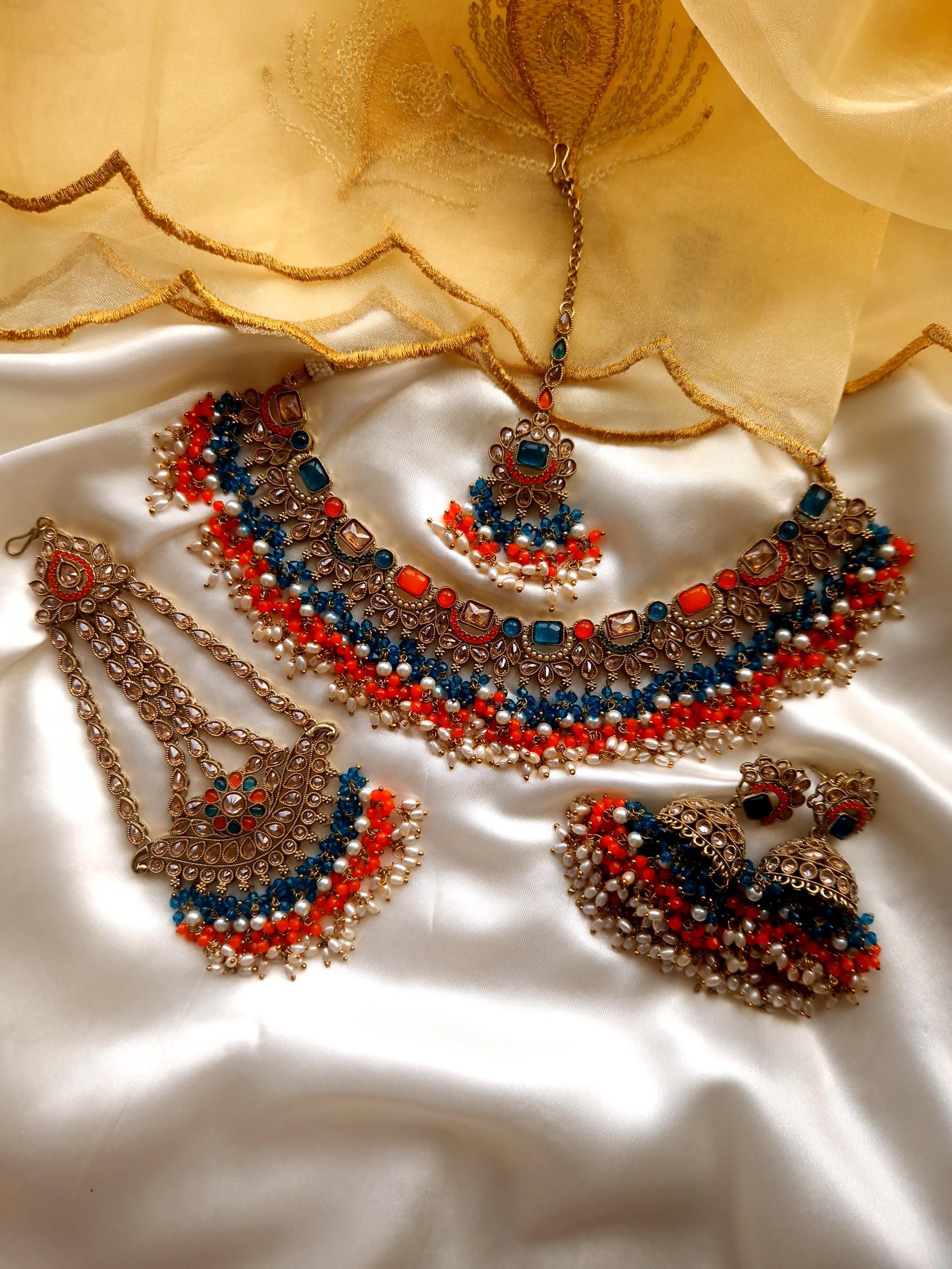 Amreen Bridal Necklace Set: Jhumkar, Passa, Tikka Jewelry - Etsy