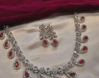 AD silver one-layer necklace with earrings
