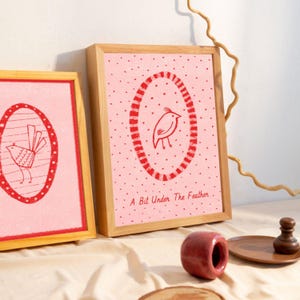 Ensemble de 5 impressions d'art d'oiseaux - illustrations d'oiseaux d'inspiration folklorique, art mural nature minimaliste, lot de cartes postales d'inspiration vintage