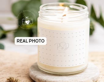 Lichtgevende kaarsmodel Wit glazen kaarsmodel 9 oz glazen kaarsmodel 9 oz kaarsmodel PSD JPG PNG Real Photo Smart Mock