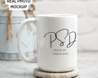 15oz White Mug Mockup White 15 ounce Mug Mockup 15 ounce Cup Mockup Printify Mug Photoshop Photopea Coffee Mug Smart Object