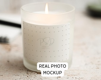 11oz Frosted Glass Candle Mockup: Real Photo, PSD Template (Printify)
