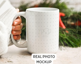 Mockup kerstmok | Witte koffiekop van 15 oz (PSD)