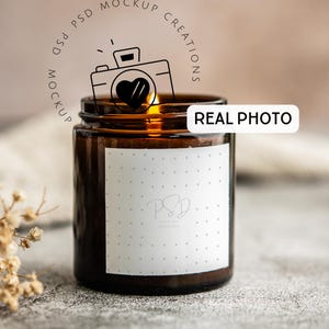 4oz Amber Candle Mockup with Smart Layers Smart Mock Candle Label Mockup Aesthetic Candle Photopea PSD Printify Candle Mockup