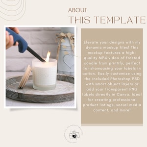May include: A frosted glass candle with a white label and white polka dots is lit with a lighter. The candle is on a wooden tray with a lid. The image is a mockup for product listings, social media content, and more.