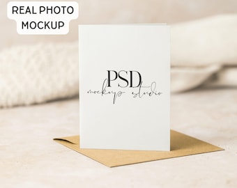 Greeting Card Mockup 4.25x5.5 A2 Folded Card Neutral Boho Styled (PSD)