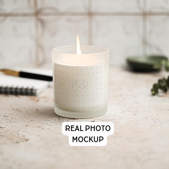 Frosted 11oz Candle Mockup | Label Design PSD, JPG, PNG