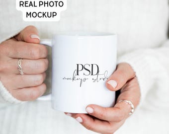 11oz White Mug Mockup, Printify Coffee Mug (PSD) Real Photo