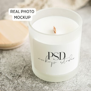 Frosted Glass Candle Mockup Frosted Candle Mockup 11 oz candle mockup Printify Frosted Candle PSD Smart Object Real Photo image 1