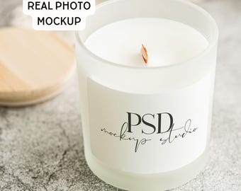 Maquette de bougie en verre givré Maquette de bougie givrée Maquette de bougie de 11 oz Printify Bougie givrée PSD Objet intelligent Photo réelle