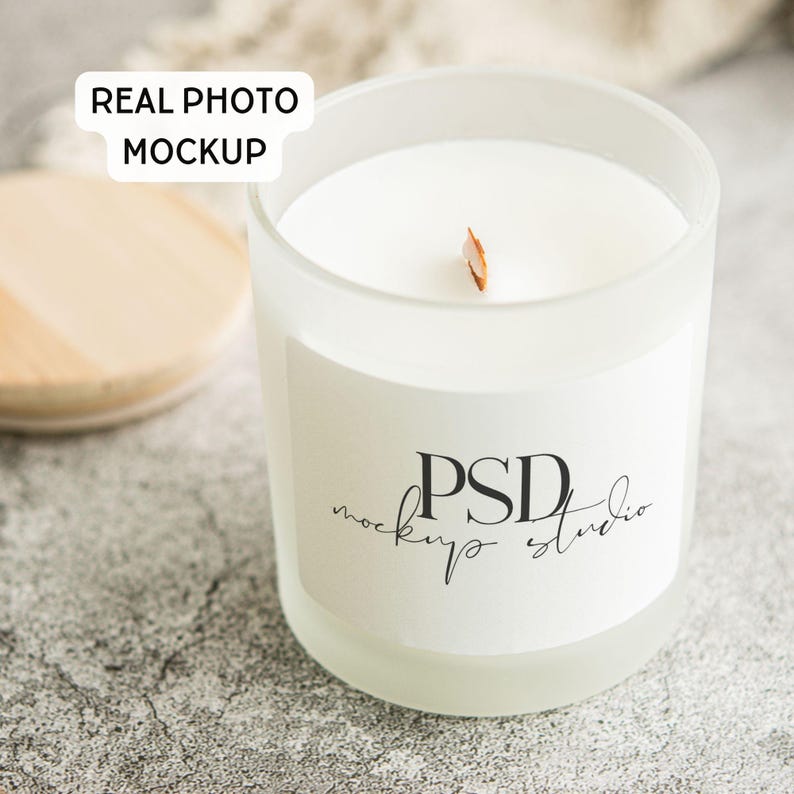 Frosted Glass Candle Mockup Frosted Candle Mockup 11 oz candle mockup Printify Frosted Candle PSD Smart Object Real Photo image 1
