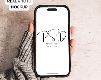 Mockup iPhone 14 Pro, echte foto, PSD telefoon, slim object, gestileerd mockup