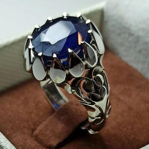 Deep Blue 10 Carat Natural Sapphire 925 Sterling Silver Handmade Ring, Real Sapphire Ring Elegant Blue Sapphire Ring Birthday Gift