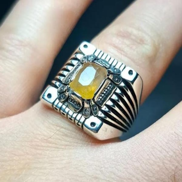 3 karaat natuurlijke gele ceylon saffier 925 sterlingzilver handgemaakte ring, echte gele saffier ring unieke saffier ring cadeau voor hem
