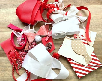 Pink Red Gift Packaging Kit - Color Theme Gift Toppers - Gift Wrapping Kit- DIY Gifting Supplies - Bows Ribbon Tags - Love Valentine Favors